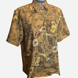 Vintage Monica USA Floral Button-Up – 90s Brown/Yellow Aesthetic (M)